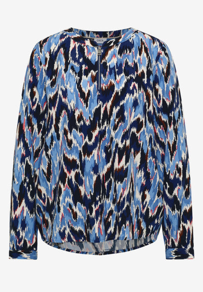 Cecil Cloud Blue Zipper Print Blouse