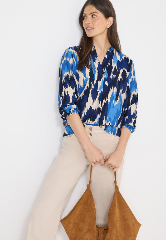 Cecil Cloud Blue AOP Splitneck Blouse