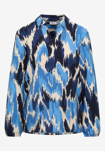 Cecil Cloud Blue AOP Splitneck Blouse