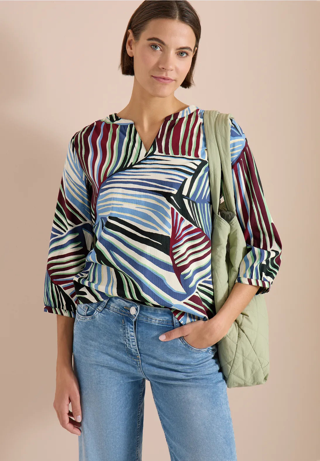 Cecil Palm Tree Green Seersucker Blouse