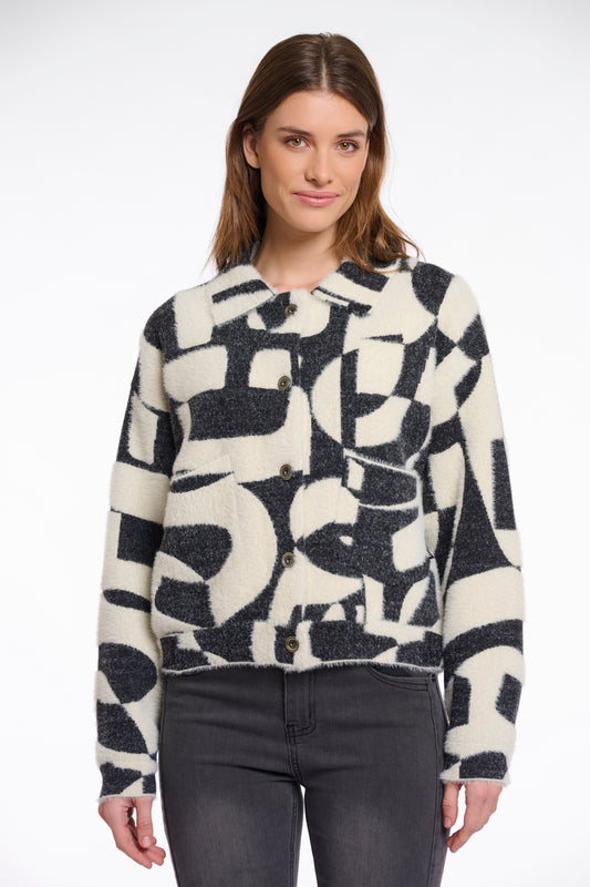 Black & Cream Abstract Boxy Jacket