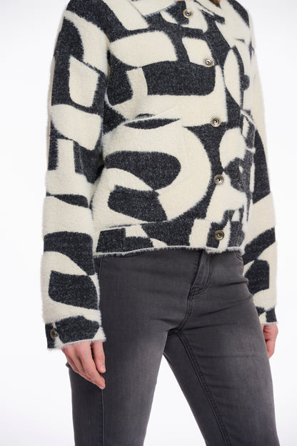 Black & Cream Abstract Boxy Jacket