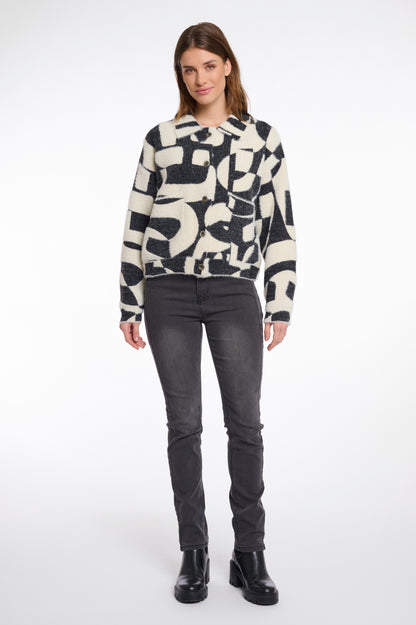 Black & Cream Abstract Boxy Jacket