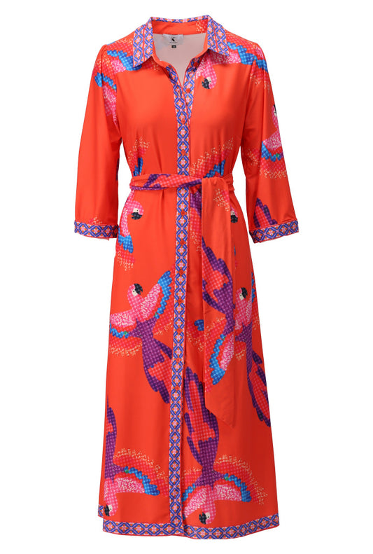Orange Parrot Print Dress