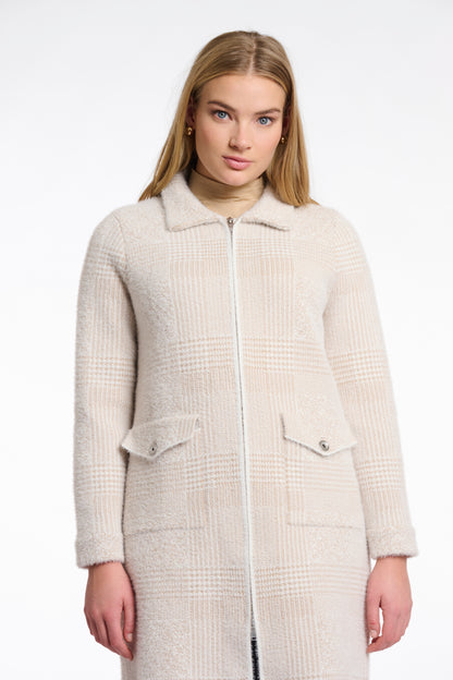 Stone Check Long Zipped Cardigan