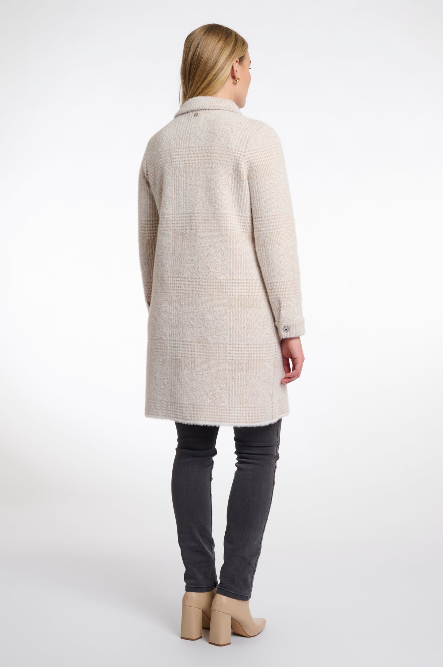 Stone Check Long Zipped Cardigan