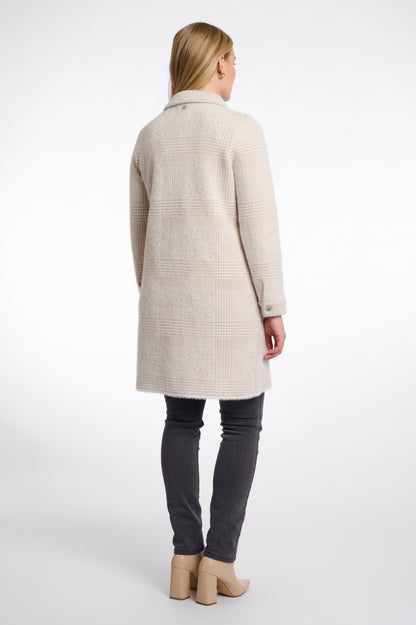 Stone Check Long Zipped Cardigan