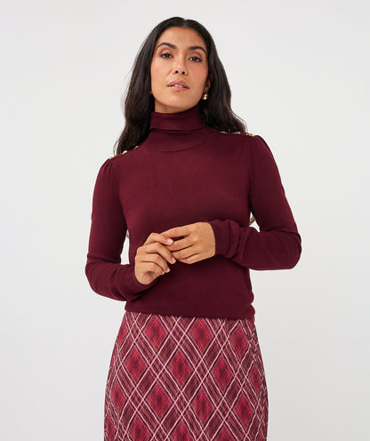Esqualo Burgundy Turtleneck with Shoulder Buttons