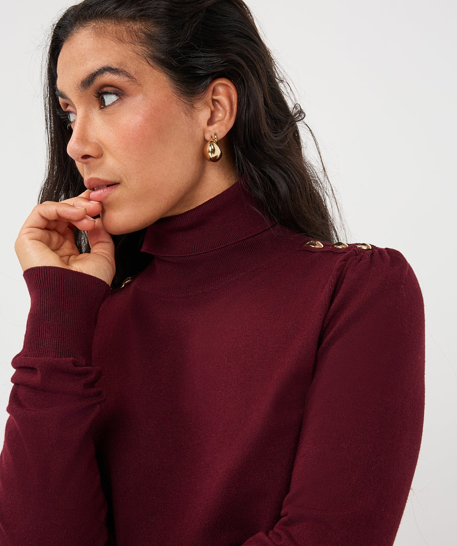 Esqualo Burgundy Turtleneck with Shoulder Buttons