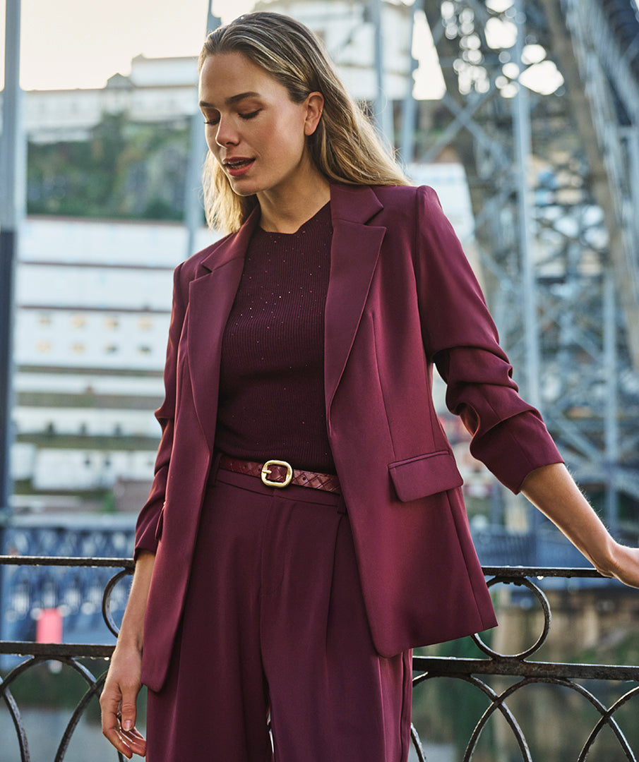 Esqualo Burgundy 3/4 Sleeve Blazer