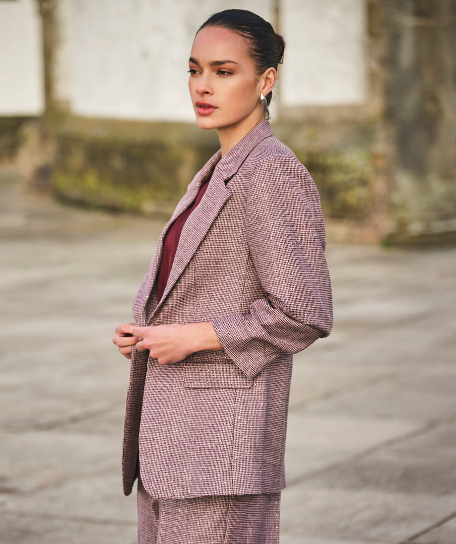 Esqualo Burgundy Houndstooth Blazer