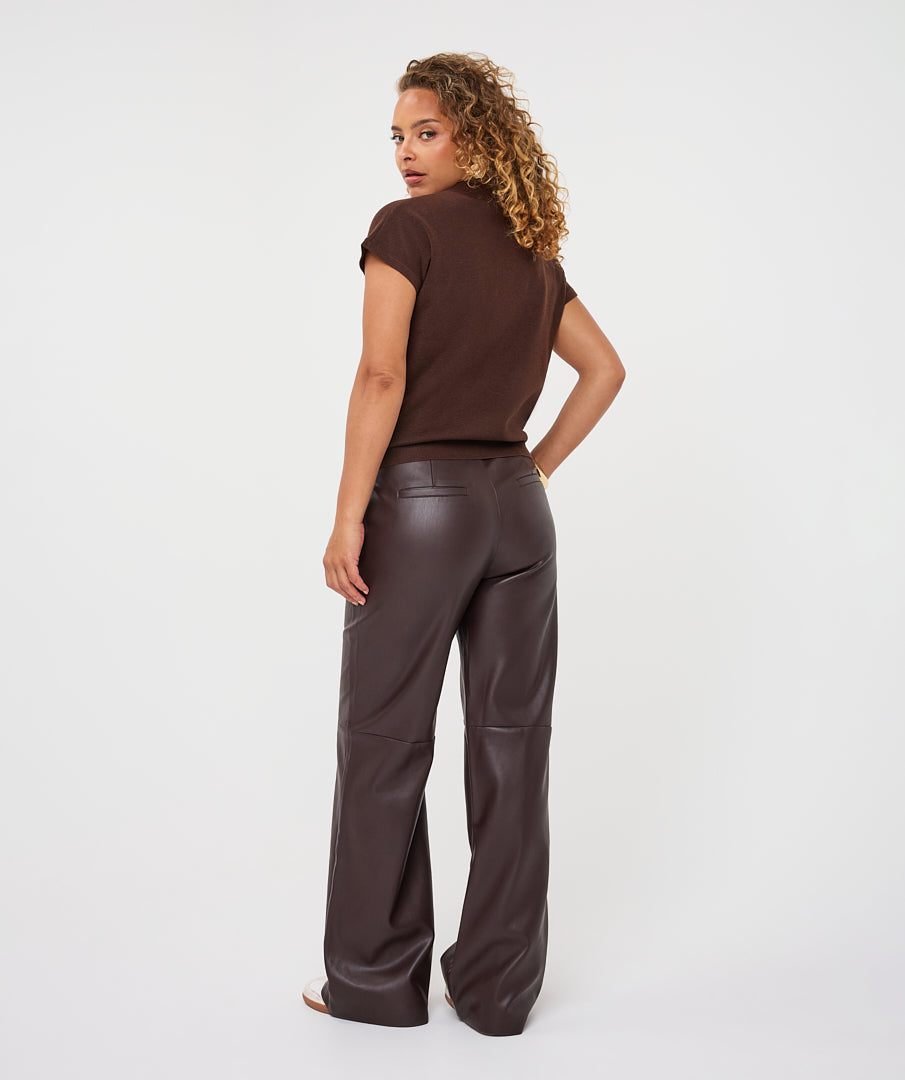 Esqualo Cacao Faux Leather Trousers