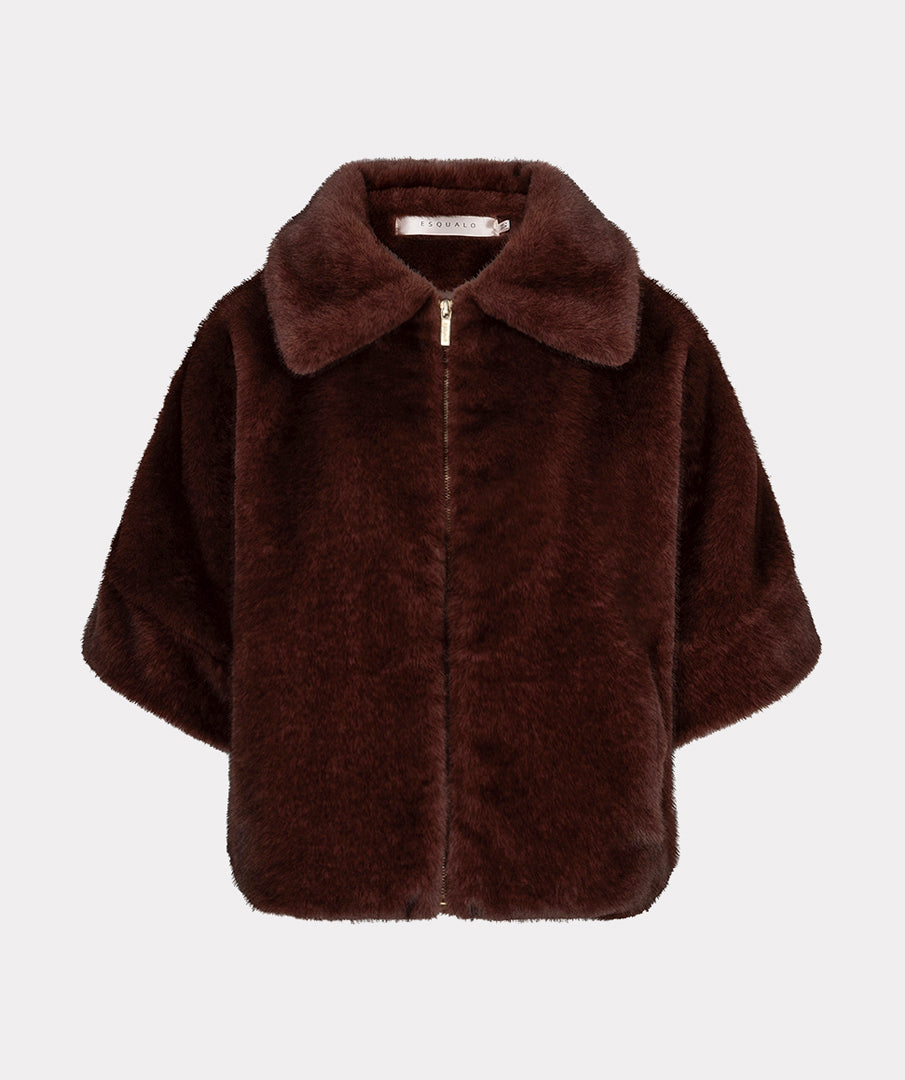 Esqualo Burgundy Faux Fur Poncho
