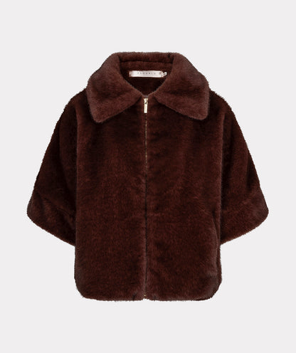Esqualo Burgundy Faux Fur Poncho