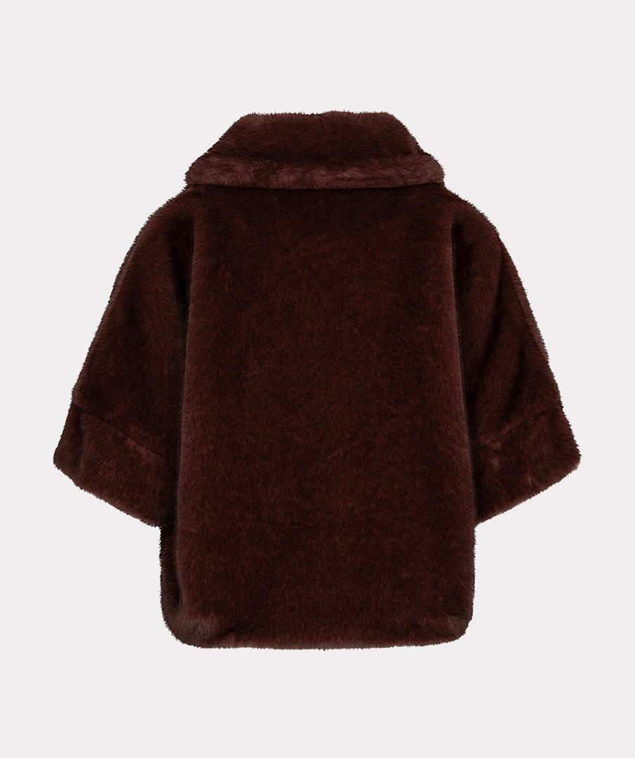 Esqualo Burgundy Faux Fur Poncho