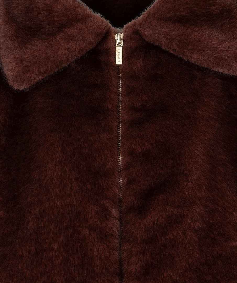 Esqualo Burgundy Faux Fur Poncho