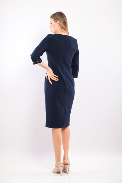 Navy Dress With Cream Bow