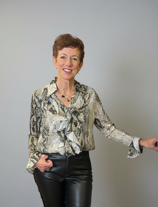 Snakeprint Ruffle Blouse