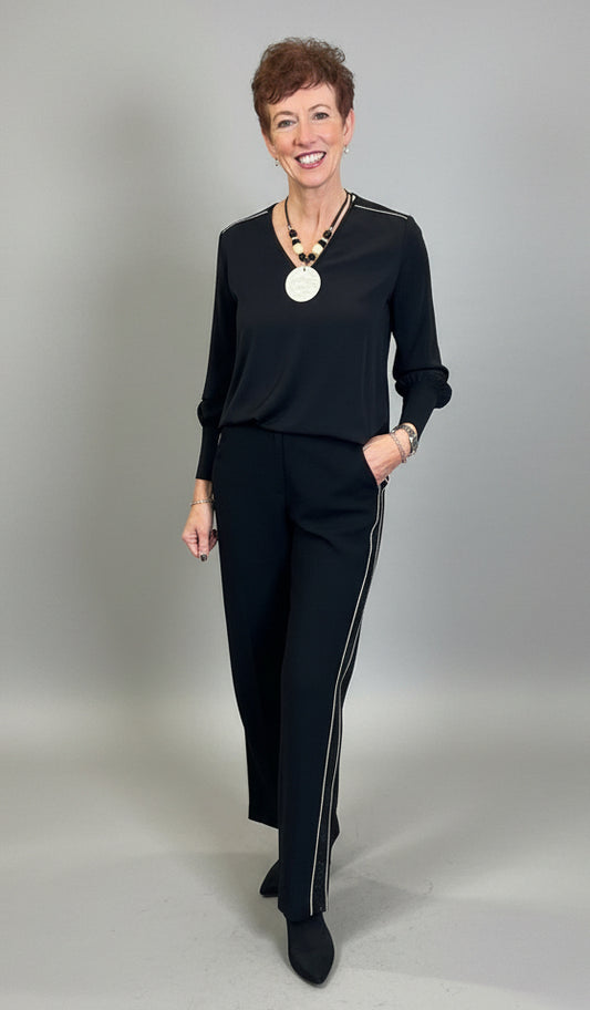 Peruzzi Black Embellished Trim Blouse & Trousers