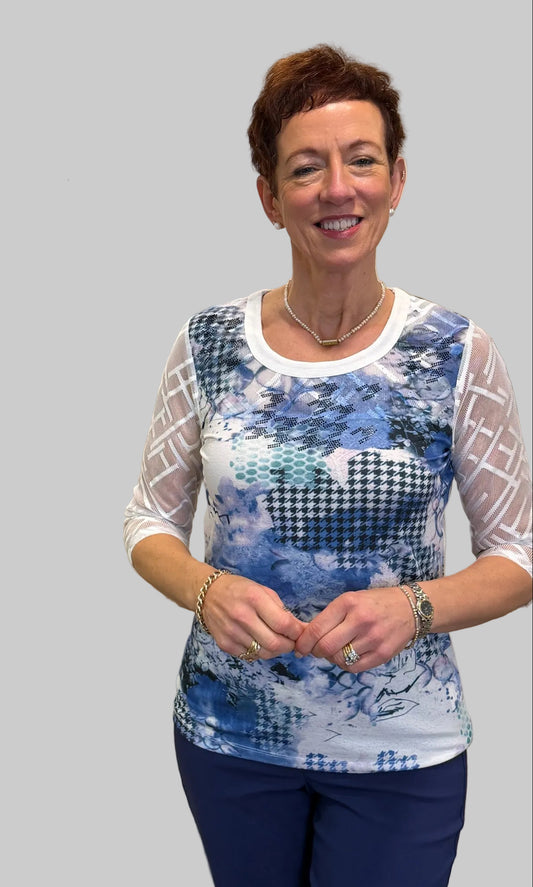 Libra Blue Mix Print Top