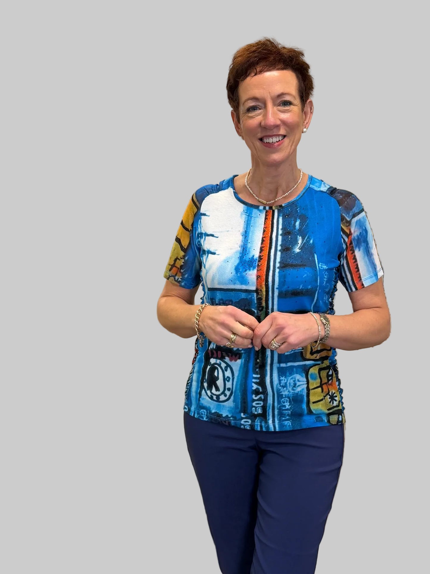 Libra Blue Abstract Print Top