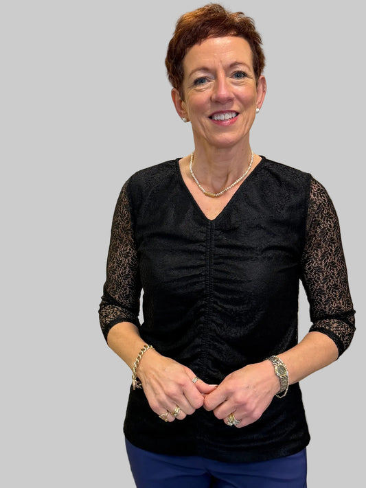 Libra Black Lace Ruched Top