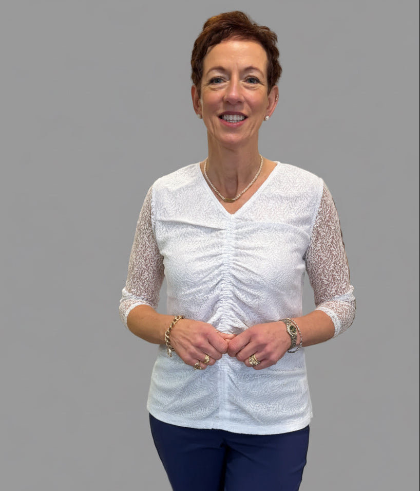 Libra White Lace Ruched Top