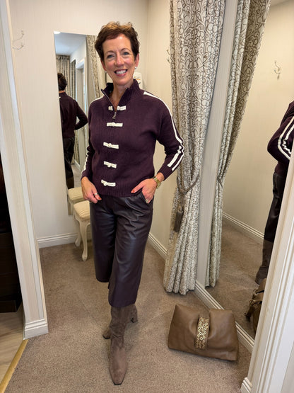 Burgundy Cardigan with Contrasting Trim