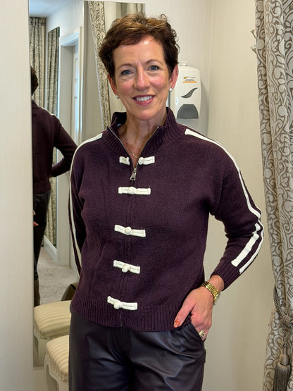 Burgundy Cardigan with Contrasting Trim