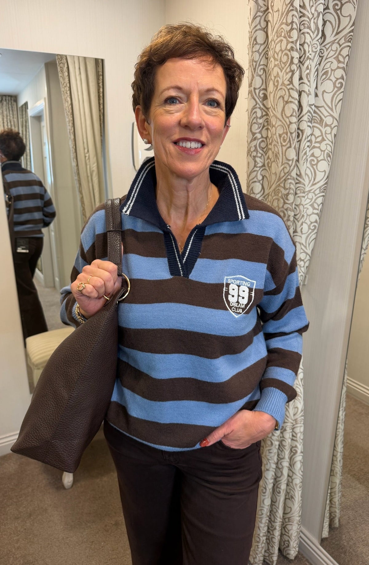 Brown and Blue Striped Rugby Style Knit