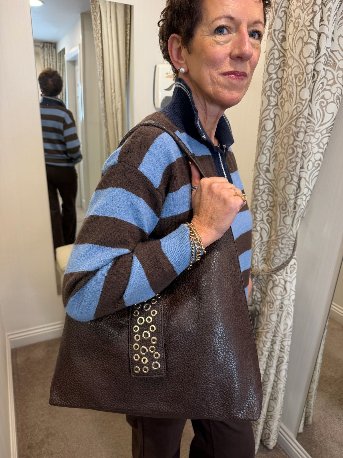 Brown and Blue Striped Rugby Style Knit