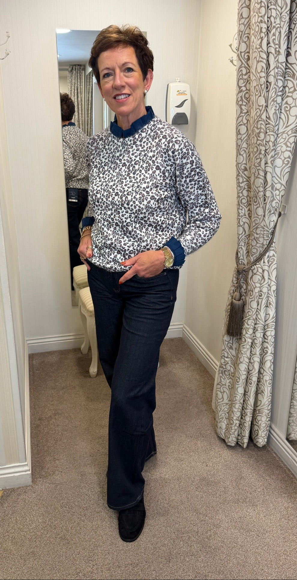 Navy Leopard Print knit