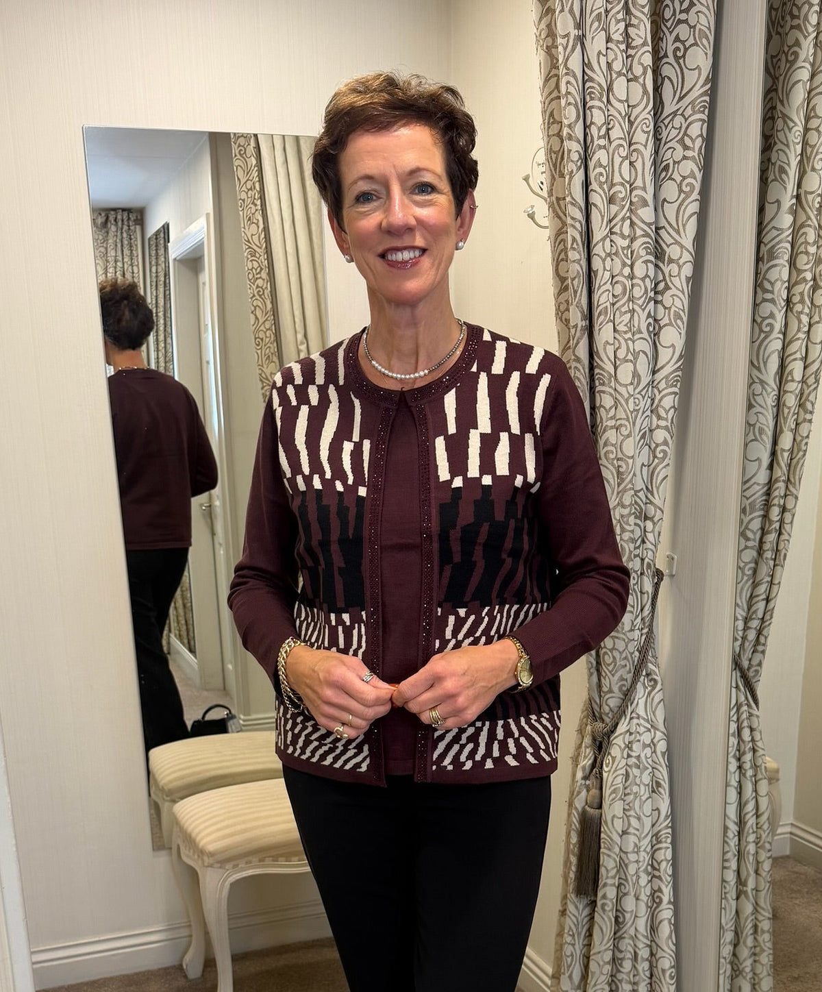Burgundy Geometrix Faux Twinset