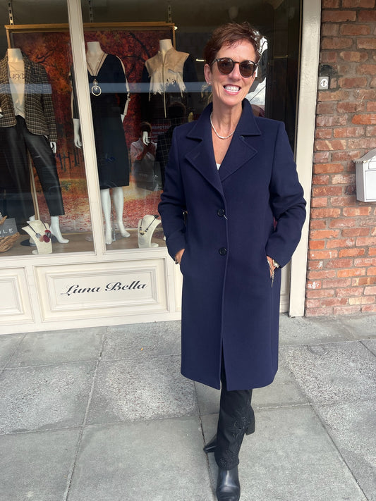 Christina Felix Navy Wool & Cashmere Long Coat