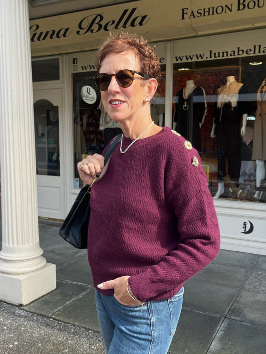 Bordeaux Gold Button Sweatshirt