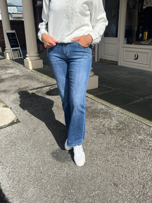 Rhinestones Embossed Jeans