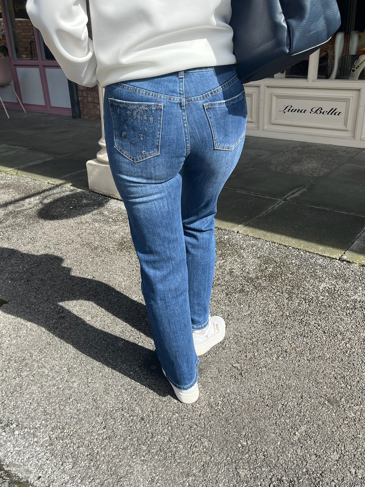 Rhinestones Embossed Jeans