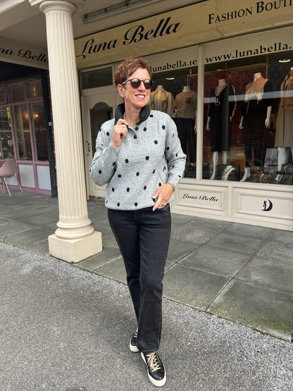 Grey Navy Polka Dot Jumper