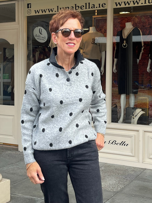 Grey Navy Polka Dot Jumper