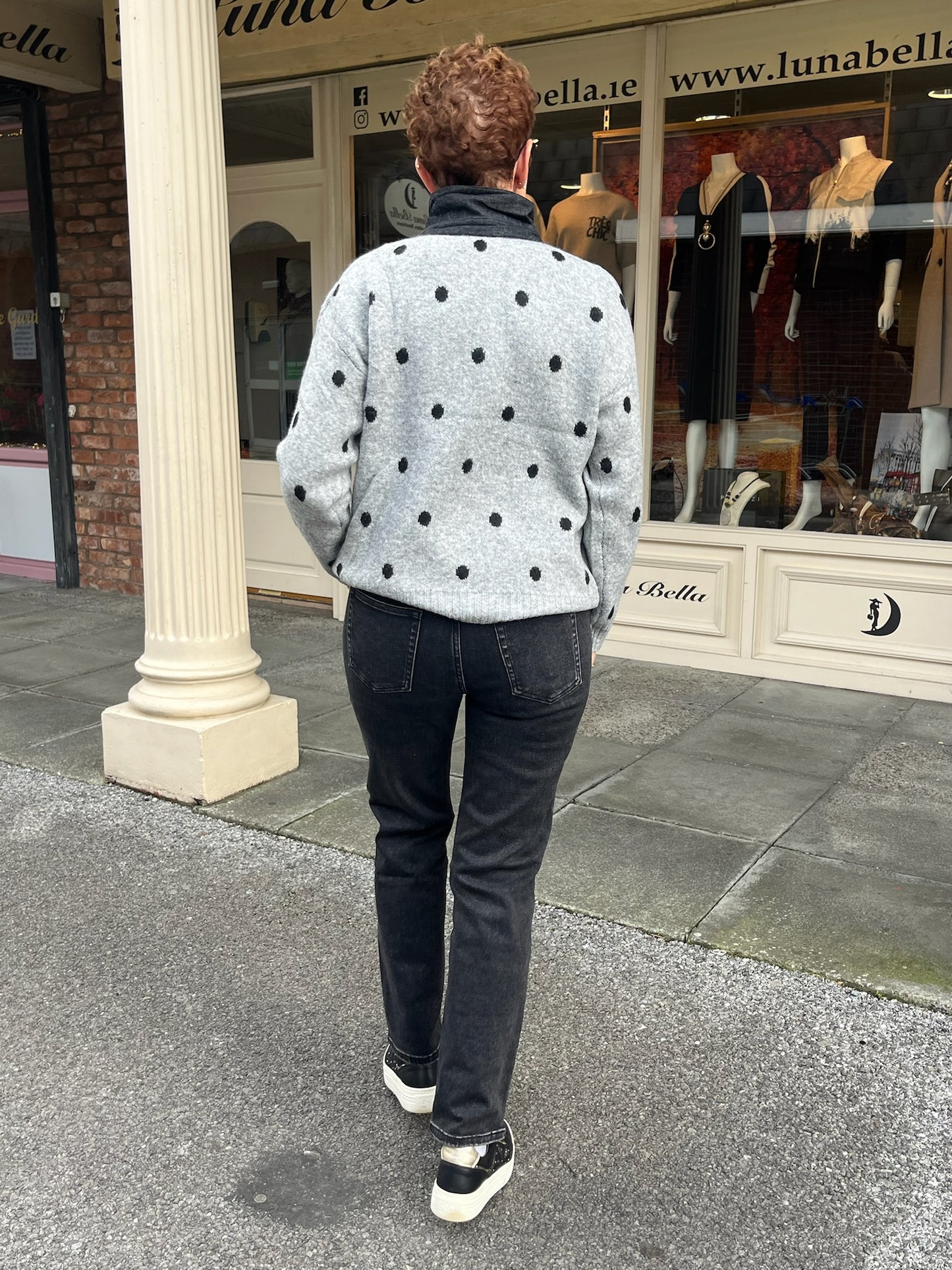 Grey Navy Polka Dot Jumper