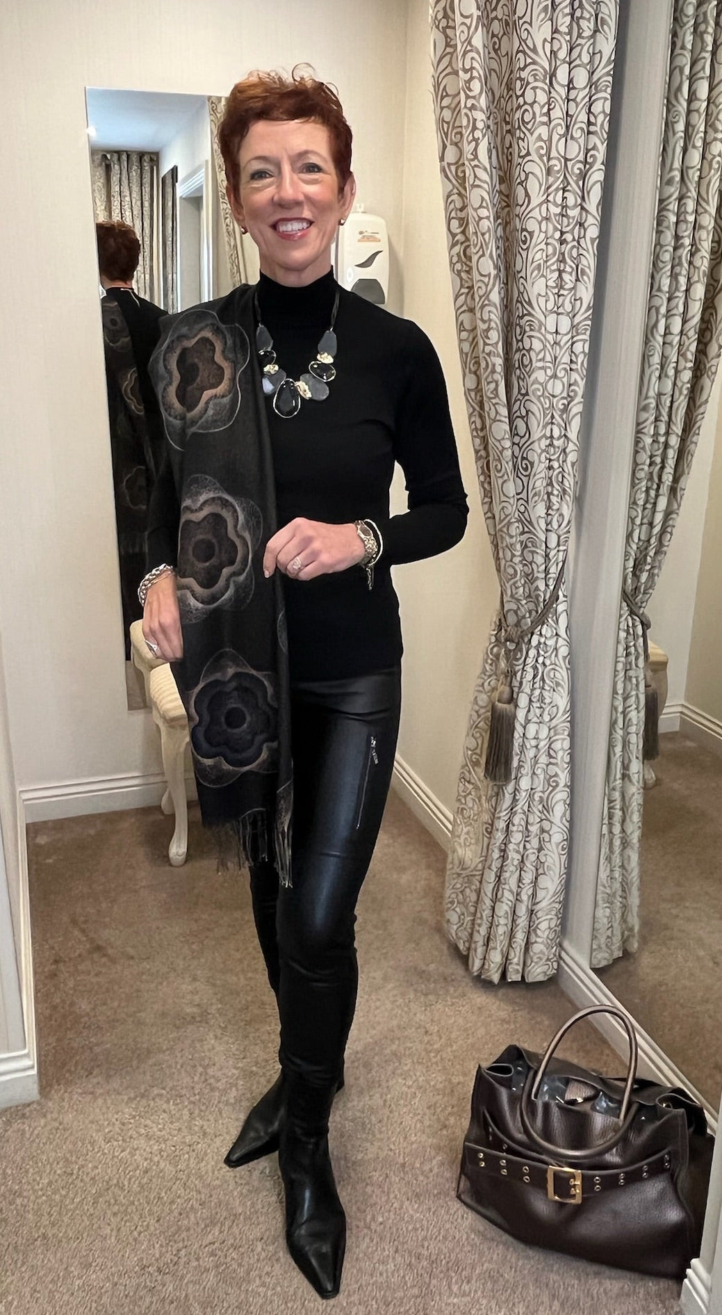 Black Flower Print Scarf