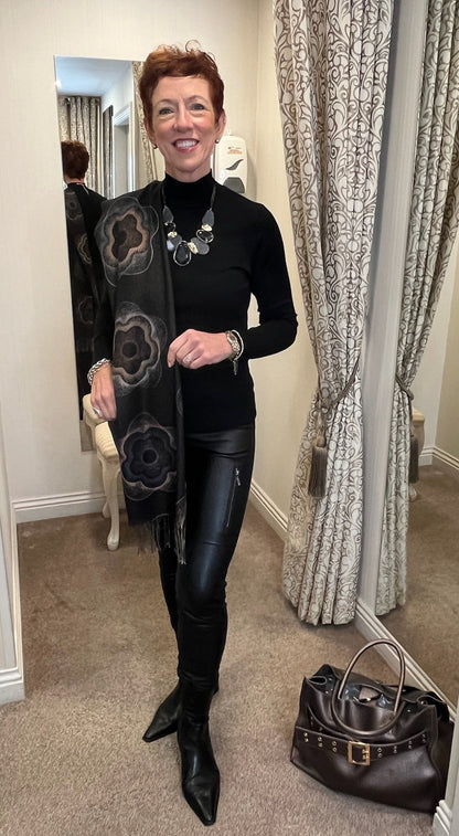 Black Flower Print Scarf