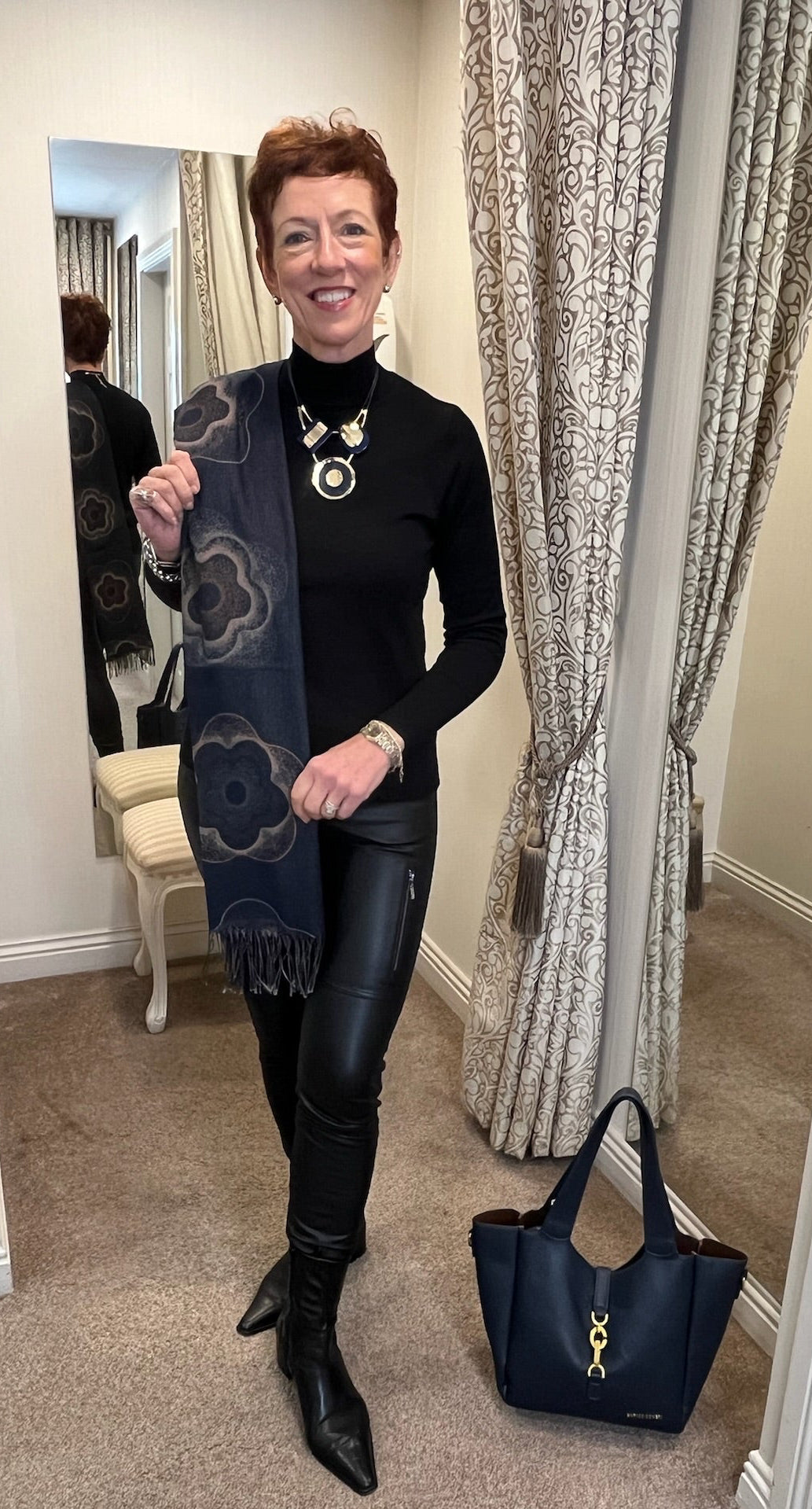 Navy Flower Print Scarf