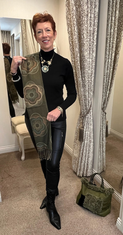 Green Flower Print Scarf