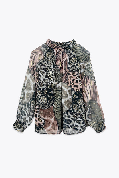 Green Animal Print Blouse