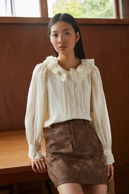 Cream Ruffle Collar Blouse