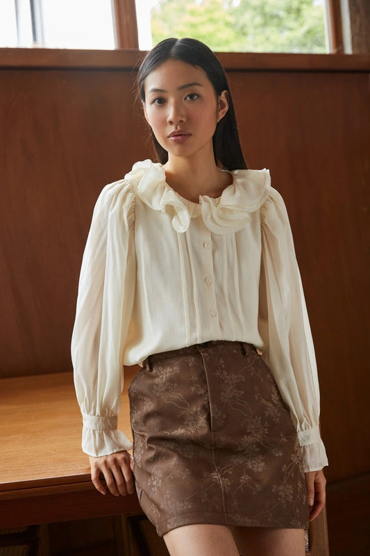 Cream Ruffle Collar Blouse