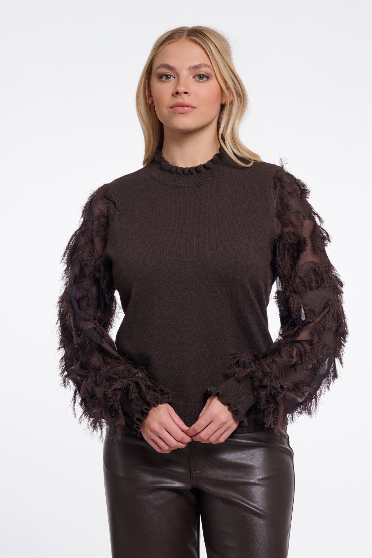 Mocha Feathered Sleeve Knit