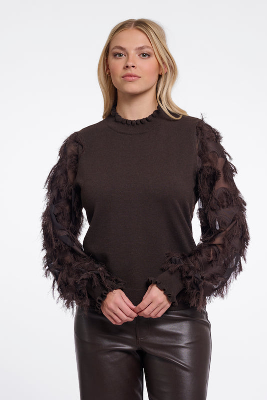 Mocha Feathered Sleeve Knit