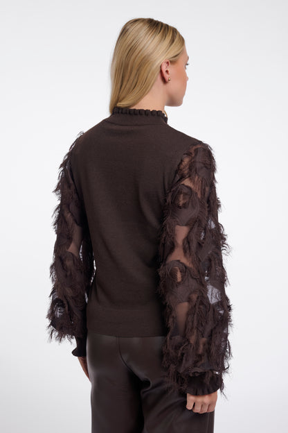 Mocha Feathered Sleeve Knit